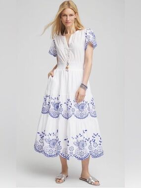 Chico’sEmbroidered Smocked Waist Dress